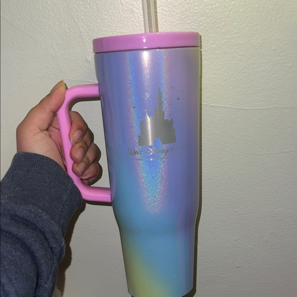 Disney Iridescent Pastel Travel Tumbler with Pink Handle